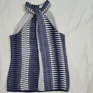 Calvin Klein Navy and White Halter Blouse